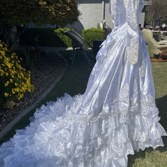 Vintage high low overlay dress, slightly off shoulder, champagne colored beading - Picture 5 of 5